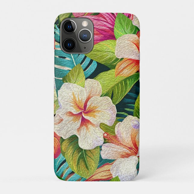 Capa Para iPhone 11 Pro Estilo de Pintura a Óleo Floral Tropical (Verso)