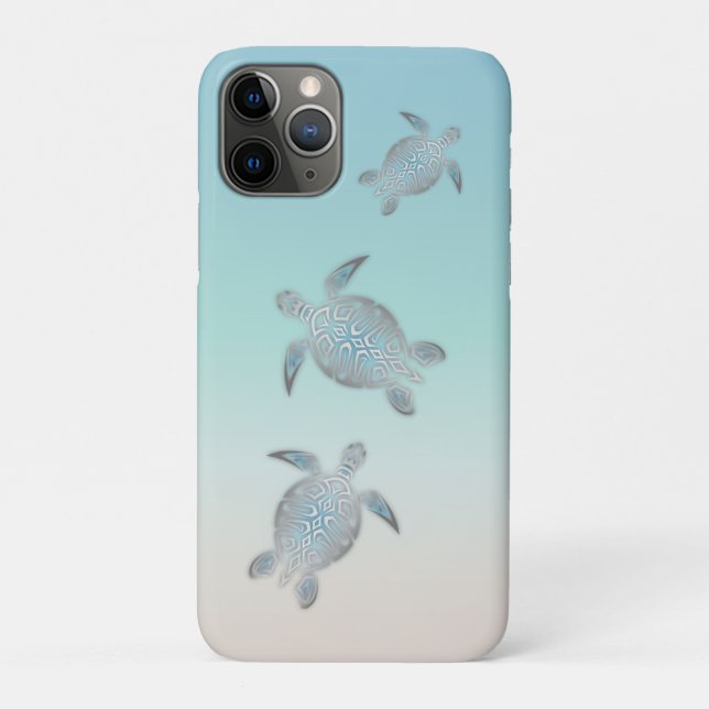 Capa Para iPhone 11 Pro Estilo de Praia das Tartarugas Prateadas (Verso)