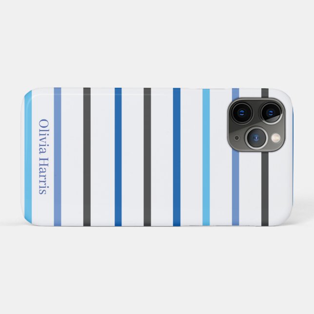Capa Para iPhone 11 Pro Estilo Moderno Listras Azuis Personalizado (Verso (horizontal))