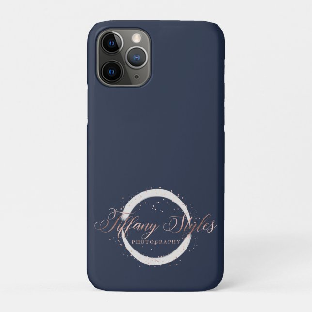 Capa Para iPhone 11 Pro Estilos de Tiffany Marinho Azul e Rosa Dourado Log (Verso)
