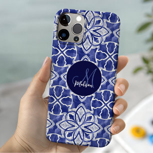 Capa Para iPhone 11 Pro Estiloso monograma inicial cinza azul feminino