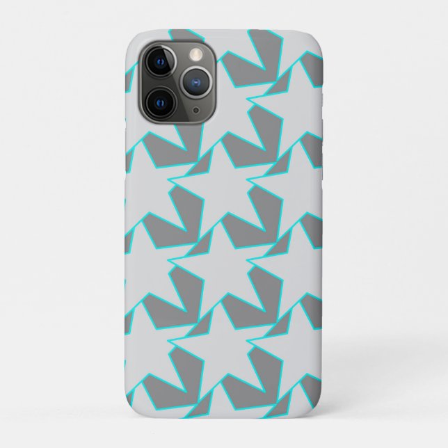 Capa Para iPhone 11 Pro Estrela Geométrica Moderna - cinza e turquesa (Verso)