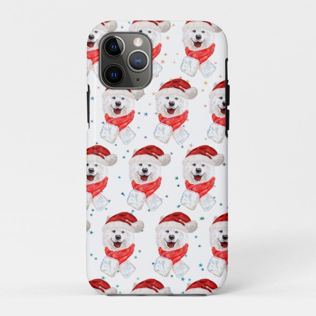 Capa Para iPhone 11 Pro Estrelas de Natal da Raça de Cachorro Samoyed (Verso)