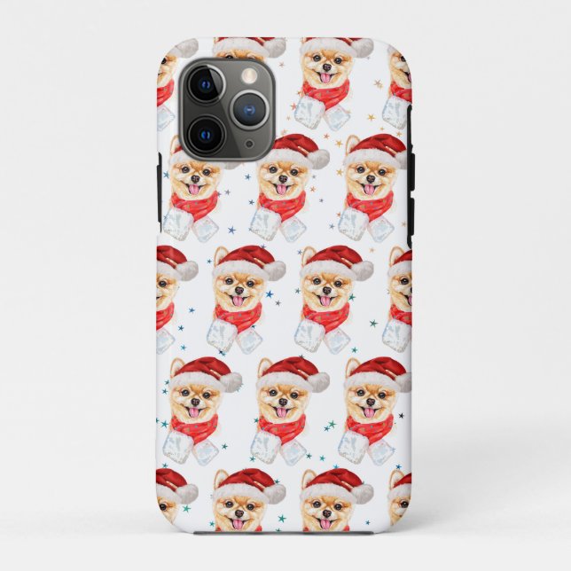 Capa Para iPhone 11 Pro Estrelas de Natal de Cachorro da Pomerânia (Verso)
