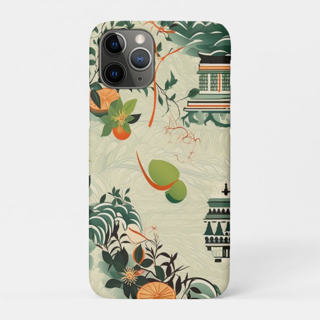 Capa Para iPhone 11 Pro Ethereales Orangenmuster mit Zen-Tempeln (Verso)