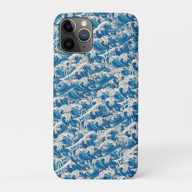 Capa Para iPhone 11 Pro Excelente Hokusai Wave Patterno Náutico Oceano Azu (Verso)