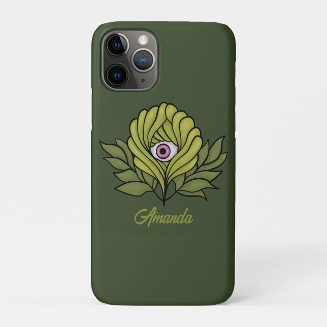 Capa Para iPhone 11 Pro Fábrica Cachorra Primavera Verde Fantasia Nome de  (Verso)