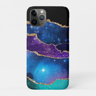 Capa Para iPhone 11 Pro Falsa Pedra de Ágata Mármore Galáxia Brilhante Rel