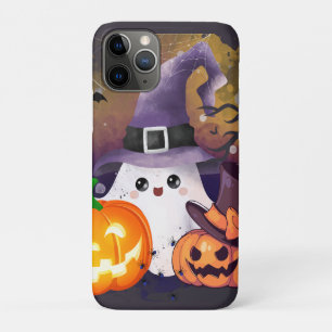 Capa Para iPhone 11 Pro Fantasma de Halloween Fofo com Chapéu de Bruxa e A
