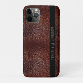 Capa Para iPhone 11 Pro Faux Leather Brown Personalizada Emboscada