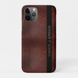 Capa Para iPhone 11 Pro Faux Leather Brown Personalizada Emboscada