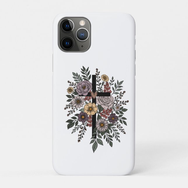 Capa Para iPhone 11 Pro Fé e Flores (Verso)