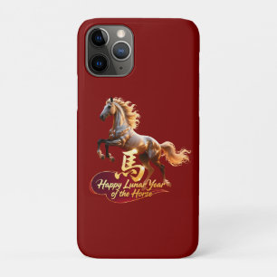 Capa Para iPhone 11 Pro Feliz Ano Novo Lunar Cavalo Dourado Majestoso