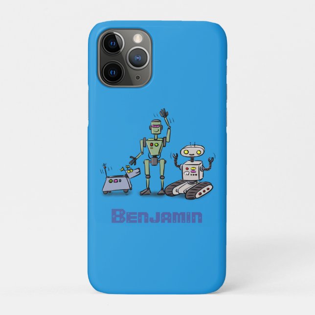 Capa Para iPhone 11 Pro Feliz desenho animado de robôs fofos (Verso)