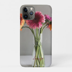 Capa Para iPhone 11 Pro Feliz Gerbera Colorida Flor +Nome Personalizado