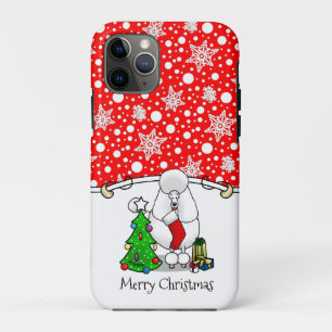 Capa Para iPhone 11 Pro Feliz Natal Árvore 2 Poodle (branco)