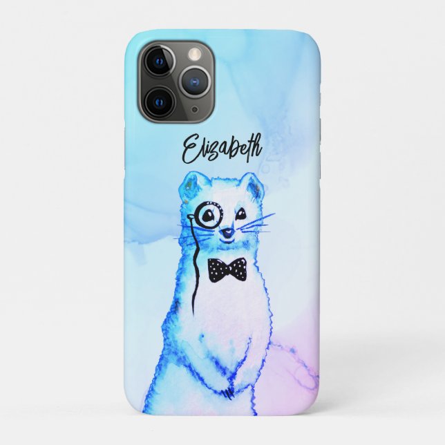 Capa Para iPhone 11 Pro Ferret Bonito Aquarela Funny Animal Name (Verso)