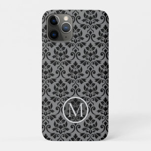 Capa Para iPhone 11 Pro Feuille Damask Ptn Black on Cinza (Personalizado)