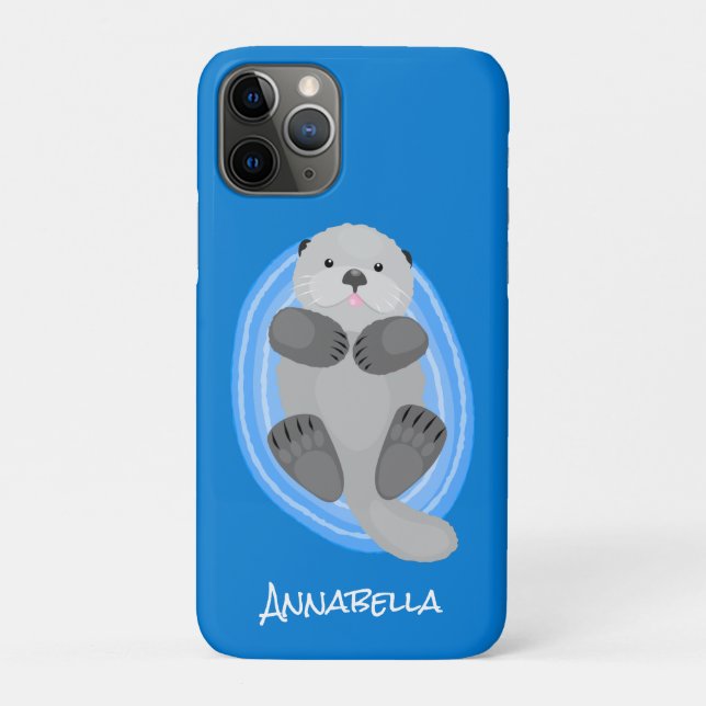 Capa Para iPhone 11 Pro Figura de desenho animado azul-lontra do mar feliz (Verso)