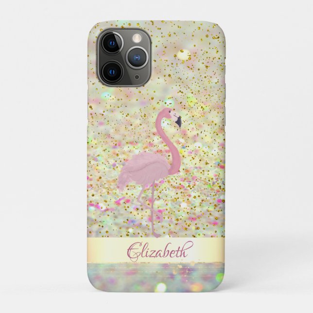 Capa Para iPhone 11 Pro Flamingo Glitter Bokeh Confetti rosa (Verso)
