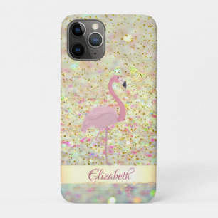 Capa Para iPhone 11 Pro Flamingo Rosa Brilho Bokeh Confete