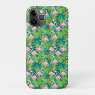 Capa Para iPhone 11 Pro Flamingos Rosa Tropical Folhagem da Selva