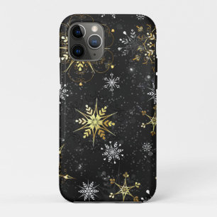 Capa Para iPhone 11 Pro Flocos de neve do Ouro Xmas em preto