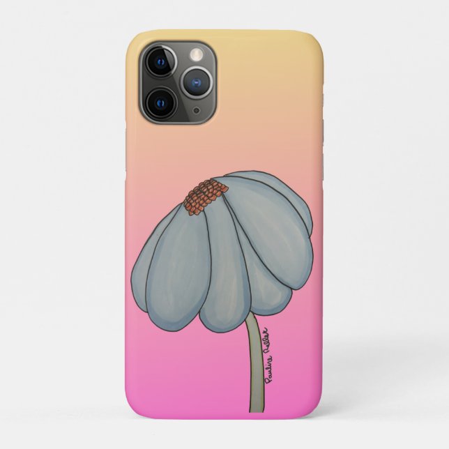 Capa Para iPhone 11 Pro Flor Azul com fundo rosa (Verso)