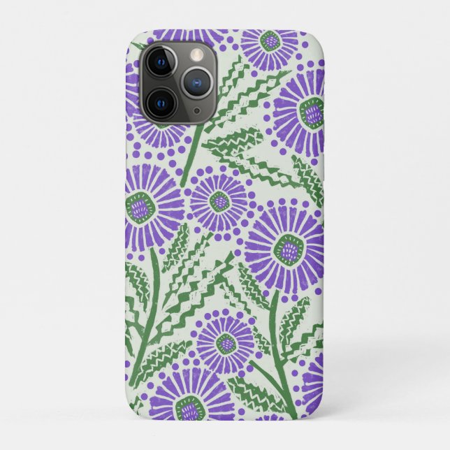Capa Para iPhone 11 Pro Flor Impressão de Bloco Verde-lavanda e Branco (Verso)