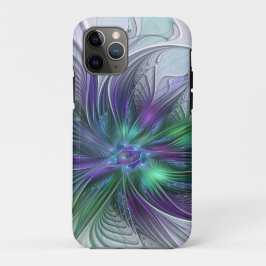 Capa Para iPhone 11 Pro Flor Moderna Abstrata Fractal Roxa Verde