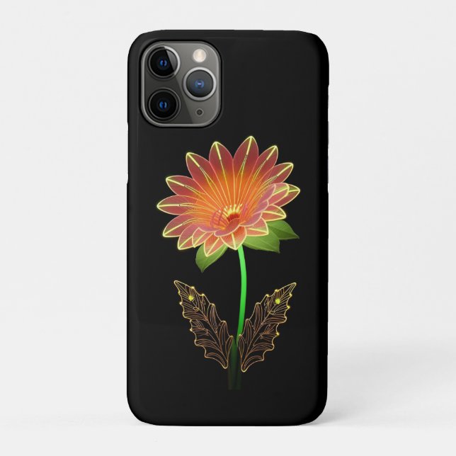 Capa Para iPhone 11 Pro Flor Neon-Outline Vibrante Com Leve Verde Lenta (Verso)