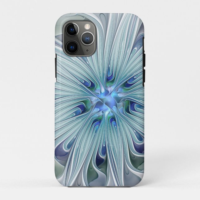 Capa Para iPhone 11 Pro Floral Beauty Abstrato Modern Blue Pastel Flower (Verso)