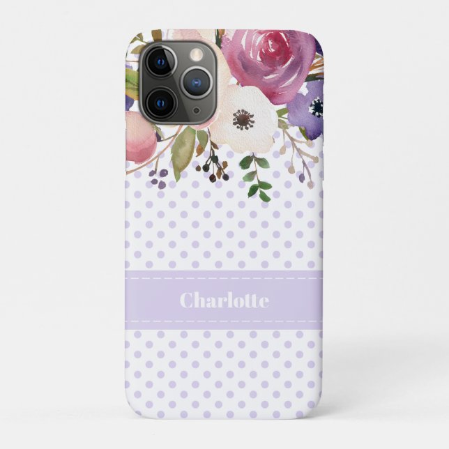 Capa Para iPhone 11 Pro Floral branco roxo personalizado (Verso)