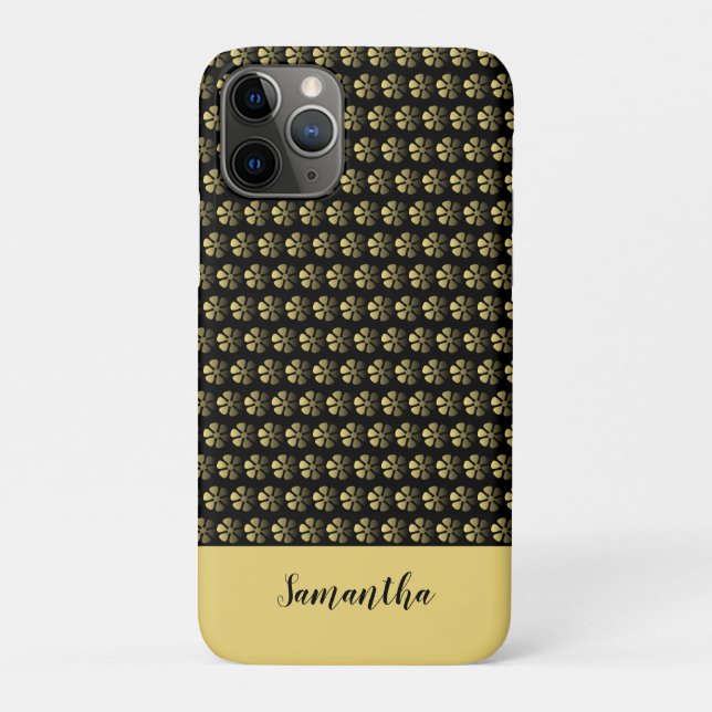 Capa Para iPhone 11 Pro Floral Preto Dourado (Verso)
