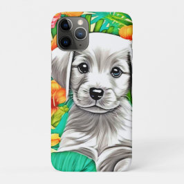 Capa Para iPhone 11 Pro Floral Puppy Art