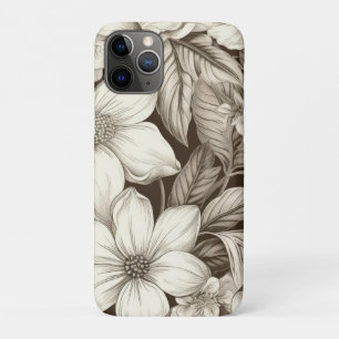 Capa Para iPhone 11 Pro Floral Sepia em Estilo Antigo com Linhas Finas