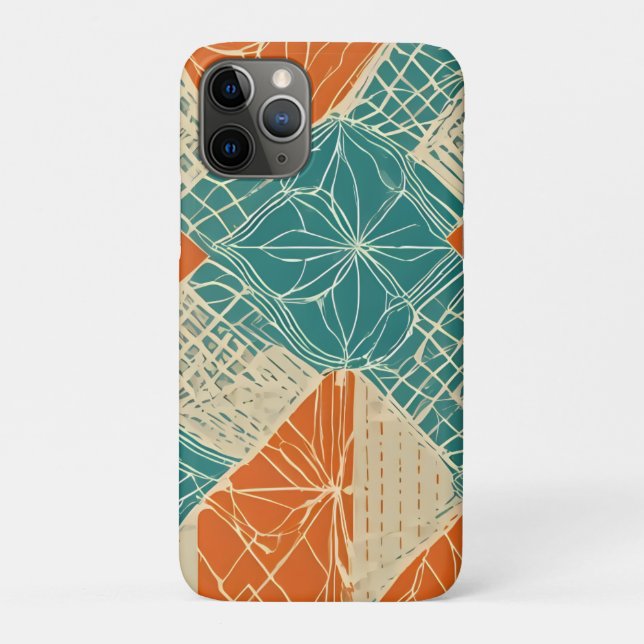 Capa Para iPhone 11 Pro Flores Abstratas Azul-Verde, Laranja e Bege (Verso)