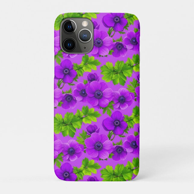 Capa Para iPhone 11 Pro Flores de Anêmona Roxo Vibrante (Verso)