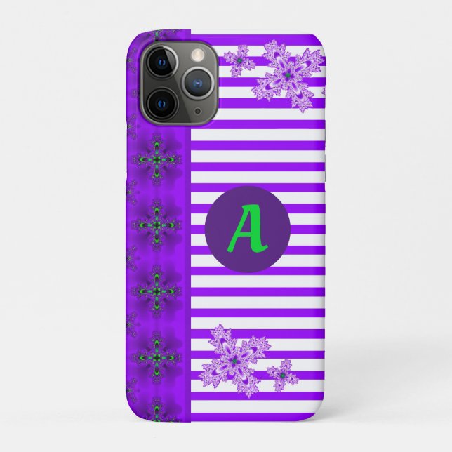 Capa Para iPhone 11 Pro Flores de Artdeco em Estilo Retroativo com monogra (Verso)