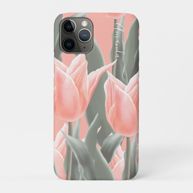 Capa Para iPhone 11 Pro Flores de Tulipas de Monograma e Na moda (Verso)