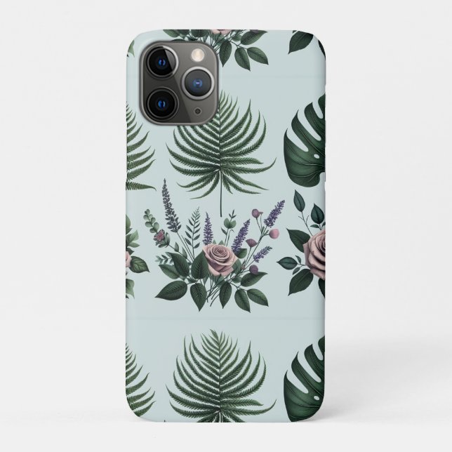 Capa Para iPhone 11 Pro flores impressionistas botânica das palmeiras (Verso)