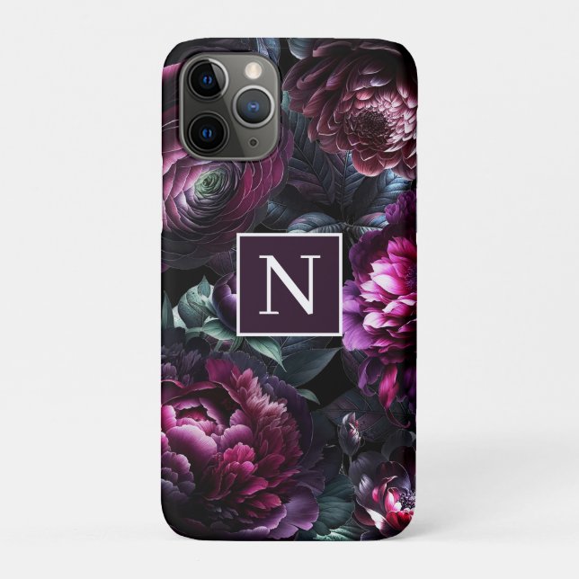 Capa Para iPhone 11 Pro Flores Moody Negros Jardim Floral Encantado Preto (Verso)