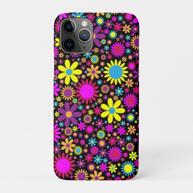 Capa Para iPhone 11 Pro Flores Psicodélicas Vibrantes no Bloom-67566 (Verso)