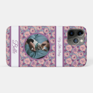 Capa Para iPhone 11 Pro Flores Rosa Roxo & faixas com nome/frase