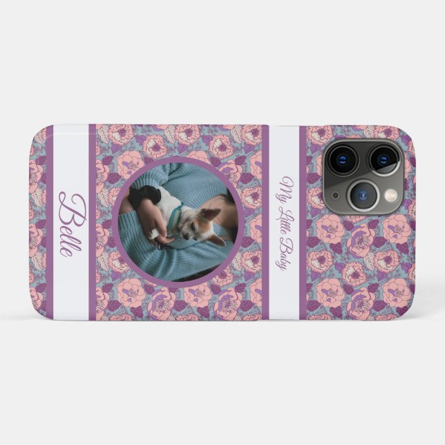 Capa Para iPhone 11 Pro Flores Rosa Roxo & faixas com nome/frase  (Verso (horizontal))