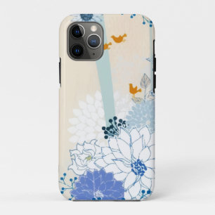 Capa Para iPhone 11 Pro Floresta Branca de Aves Florais Aquarela