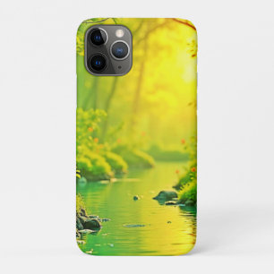 Capa Para iPhone 11 Pro Floresta Dourada Rio Paz Arte Tranquila