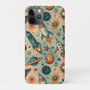 Capa Para iPhone 11 Pro Foguetes Estelares Cósmicos Caprichosos Coral Teal