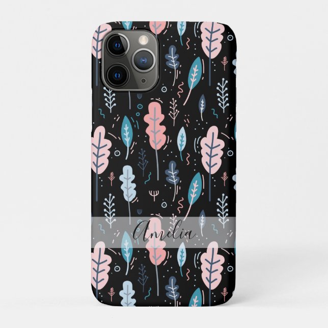 Capa Para iPhone 11 Pro Folhas de Dodô Azul e Rosa Personalizadas (Verso)