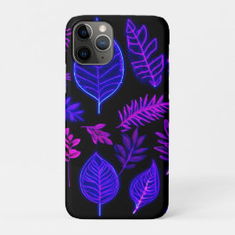 Capa Para iPhone 11 Pro Folhas de Neon em Tons Rosa e Roxo